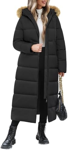 Yuson Girl Women's Coats Long Winter Jackets for Women UK Quilted Padded Coats With Removable Hood Elegant Thermal Puffer Jackets Zipper Hooded Parka Longline Windproof Outerwear Coat(Black, L)