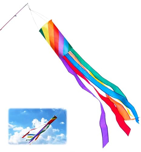 Manga de Viento Arcoíris, Calcetin de Viento, Windsock Arco Iris Decoración, Bandera de Calcetin Coloridos Espiral, Bandera Decorativa Colorida para Jardín, Tienda, Caravana, Camping, 13 x 100 cm