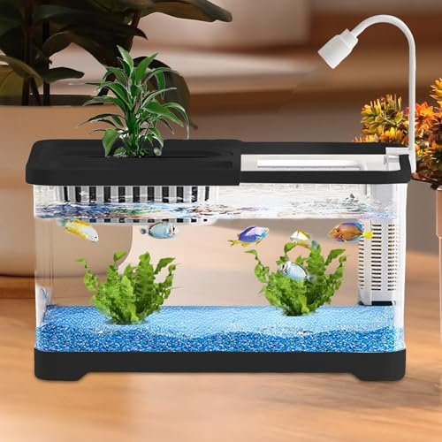 Kit De Démarrage pour Aquarium, Bac Poisson Combattant Débutant, Aquarium Rectangulaire avec Lumière LED, Bocal Poisson Décoratif Silencieux Tortues Et Animaux Aquatiques