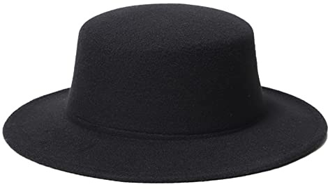VASANA Cappello Fedora classico nero piatto top largo bordo jazz cappelli chiesa derby Cap per uomini e donne testa circonferenza 22-22.8in