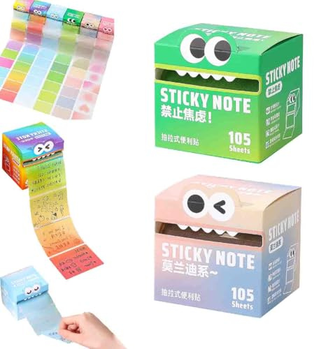 Note Adesive Con Motivo A Mostri,105 Fogli/Rotolo,Blocchi Estraibili Con Trasparenza Perla,Divertente Blocco Note Estraibile Pastello,Design Vibrante Sfumato,Per Insegnanti,Studenti (A)