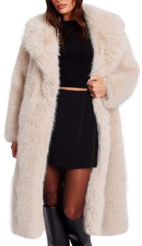 Flygo Womens Long Faux Fur Coats Winter Fluffy Open Front Luxury Overcoat Shaggy Lapel Long Sleeve Fuzzy Warm Cardigan Jacket(Beige-S)