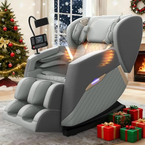 Srfzluxy Massage Chair, Full Body Massage Chair with Heating，8 Airbags，14 Fixed Rollers, Calf & Foot Massage，Bluetooth Speaker，Control Panel，Phone Holder, for Family & Friends Use (Ivory Grey)