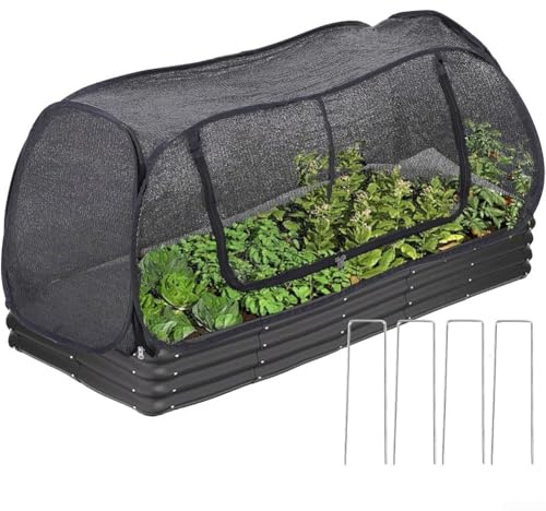 Plantas durante todo el año con cubierta de jardín para camas elevadas, incluye paneles de PVC y lados de malla, instalación rápida sin herramientas, adecuado para varios usos en el jardín (115 x 50 x