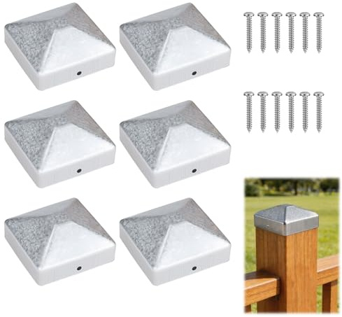 6 Piezas Tapacercos para Postes 12x12cm, Tapas para Postes de Valla, Bases para Postes de Madera 12x12cm, Cubrepostes Cuadrado para Poste de Madera, con 12 Tornillos