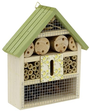 Wooden Insect Hotel, 22 cm Bee House Bug Hotel Garden Habitat for Bees Butterflies and Ladybirds - Design Varies