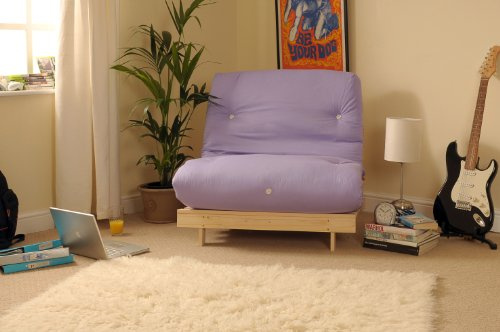 Comfy Living 3ft (90cm) Single Wooden Futon with LILAC Mattress