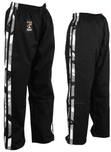 Playwell Martial Arts Full Contact 100% Cotton Black With 2 Camo Stripes Trouser - 6/190CM