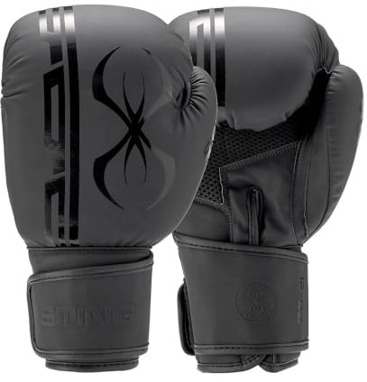 STING Armaplus Boxing Gloves - Shock-Absorbing T3 Material with Hi-Flow Core - Ideal for Boxing, MMA & Muay Thai - 16 oz, Black - Men & Women