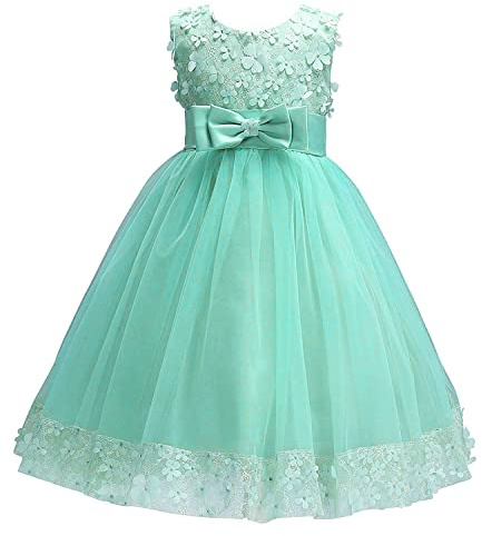 Discoball Girls Princess Dress,Tulle Bow Lace Embroidery Flower Girl Dress,Birthday Party Wedding Bridesmaid First Communion Girls' Dresses for 1-10 Years Green