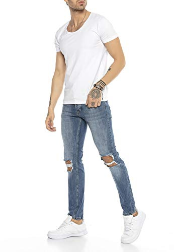 Hommes Denim Jeans Déchiré Pantalon Moda Biker Skinny Jean Bleu W31L34