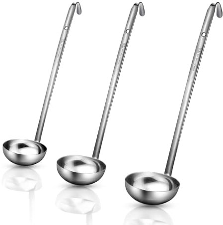 meekoo 3 Pieces Stainless Steel Ladles with Pouring Rim Long Handle,8 Oz