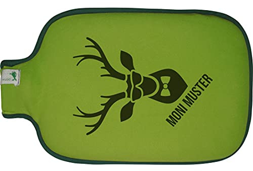 Hugo Frosch Wärmflasche mit Namen - personalisiert - Motiv Elch - viele Farben & Motive – Wärmflasche - grün - Größe 19,5 x 31,5 cm - persönliches Geschenk mit Wunsch-Motiv und Wunsch-Name