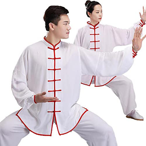 HFCY Tai Chi Uniforme a Maniche Lunghe Donna Uomo Abbigliamento per Arti Marziali Abbigliamento Kung Fu Wing Chun Abbigliamento,White-XS