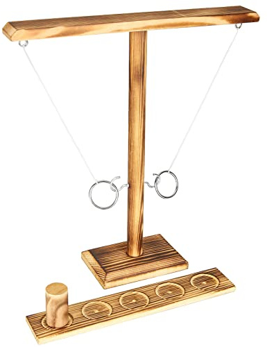 AKOLAFE Hook and Ring Toss Game 30CM Wooden Ring Swing Games for Adults, Large Shot Game with Shot Ladder Bundle, Handmade Dark Brown Wood Games for Family & Party