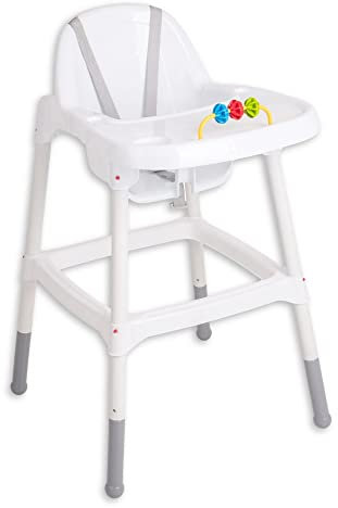 Stella Trading Dejan Hochstuhl Baby in Weiß, Grau - Sicherer Kinderstuhl mit Armlehne für eine Bequeme Sitzposition - 55 x 91 x 63 cm (B/H/T)