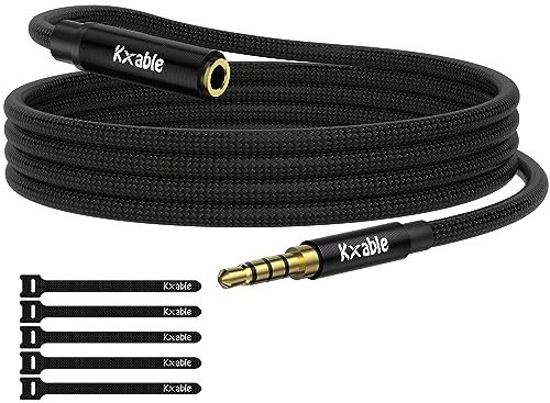 Kxable 3.5mm Headphone Extension Cable 25FT, 4 Pole TRRS 1/8 inch Male to Female Stereo Audio Cord, Nylon Braided, Microphone Compatible, for Headphone, iPad, Smartphone, Media Players, Tablet- Slim