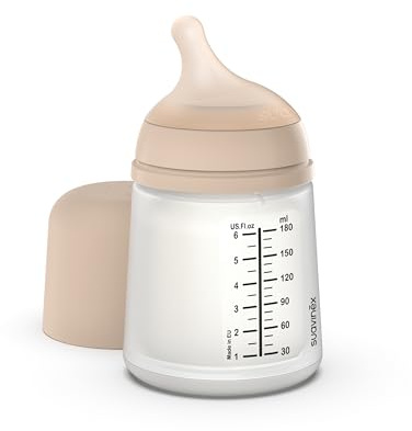 Suavinex, Biberón Anticólico Zero Zero, con Tetina de Flujo Lento (S) de Silicona, para Bebés +0 Meses y Recién Nacidos, Compatible con la Lactancia Materna, Leche Materna y de Fórmula, 180 ml, Light