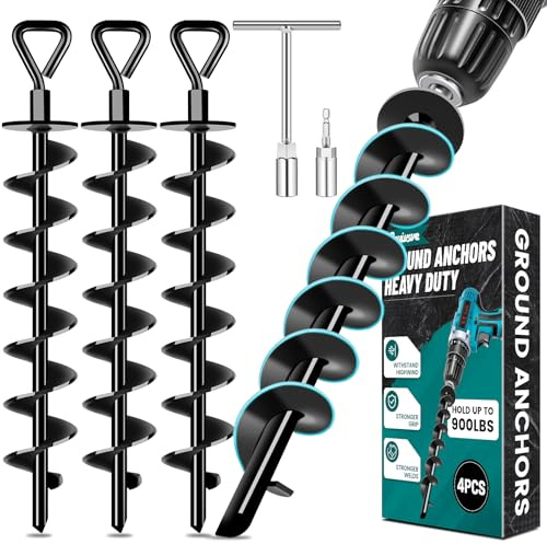 Ground Anchors Screw in Payivsve, Heavy Duty Ground Trampoline Stakes High Wind Tent Stakes for Tent, Trampoline, Gazebo, Carport, Trap Anchor, Canopies, Swing Set(Black-4x15)