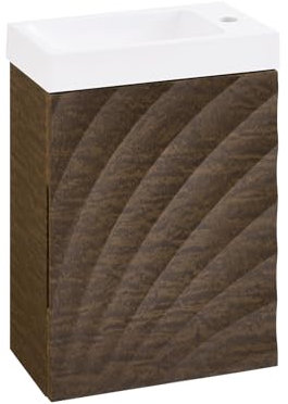 SoBuy Meuble Suspendu avec Lavabo Armoire de Salle de Bain, Marron, 40x22x56 cm, BZR197-N