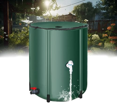 Barile pieghevole per pioggia con supporto e rubinetto, kit di raccolta dell'acqua da giardino con copertura con cerniera per una raccolta efficiente dell'acqua piovana - Design durevole e comodo
