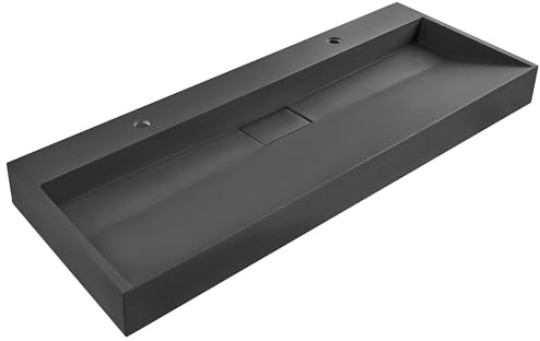 Wand Doppelwaschbecken Mineralguss schwarz rechteckig 120cm ohne Überlauf Quenko