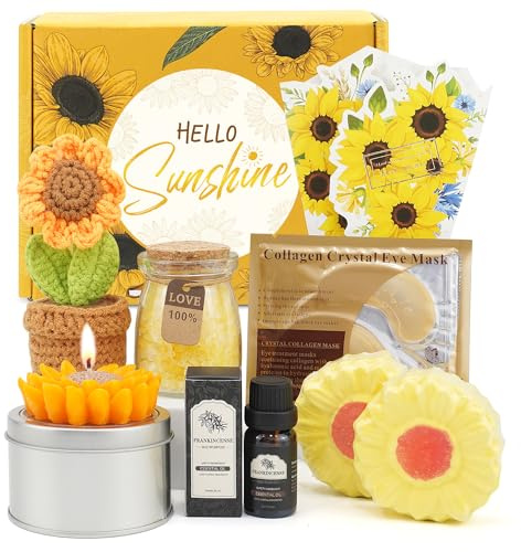 Epessa Cadeaux pour femmes, cadeaux de bien-être et d'anniversaire, 8 pièces, tournesols, bougies parfumées, bombes de bain, cartes de vœux, énergie positive, cadeaux amusants pour petite amie et sœur