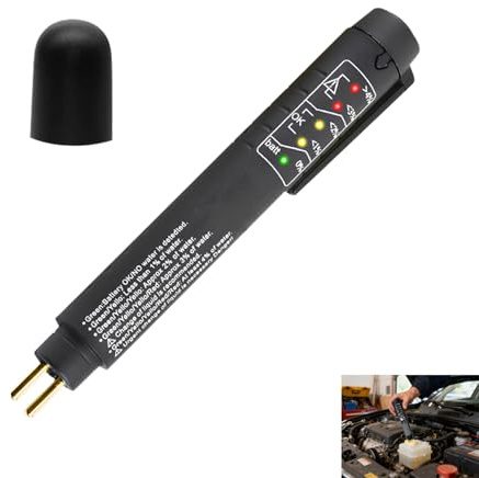 Tester Liquido Freni, Tester Olio Freni Universale con 5 LED Indicatore, Penna per Controllo DOT3 DOT4 DOT5, Rilevatore Contenuto Acqua, Strumento Portatile per Auto Moto Veicoli Officine Meccanici