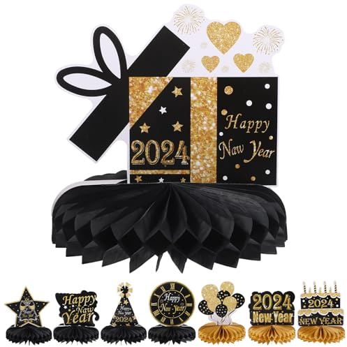 Cabilock 8pezzi Decorazioni Nido d Ape di Carta per Capodanno per Decorazioni da Tavola Elementi di Felice Anno per Feste