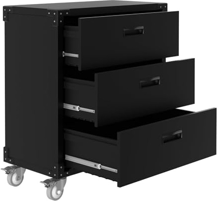 Hapihom Armoire à outils, servante d'atelier avec 3 tiroirs, armoire en métal avec roulettes, armoire de garage professionnelle en métal, chariot à roulettes, idéale pour outils et accessoires, 80 x