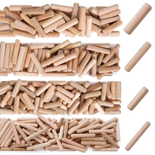 150 pcs 5/16 x 2-3/8Inch Wooden Dowel Pins, Hardwood, Kiln-Dried Fluted & Beveled Design for Easy Insertion for Woodworking, Furniture, Crafts & DIY Projects