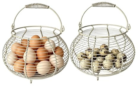 Pack De 2 Cestas Para Recoger Huevos De Metal Con Asa, Capacidad 12–15 Huevos Cada Una, Estilo Farmhouse Para Cocina, Encimera, Fruta - Beige