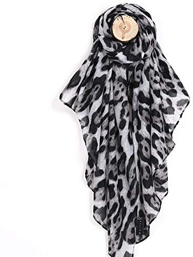 Whilsa Grande écharpe rectangulaire légère et douce au toucher pour femme, imprimé léopard, 90x180cm (LeoBlack)