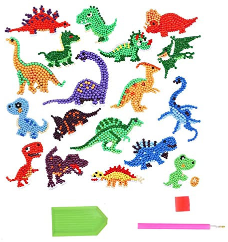 Spldsun 18 stycken Dino Diamond Painting, diamantmålning klistermärken dinosaurie, 5D diamantmålning efter siffror presentpåsar