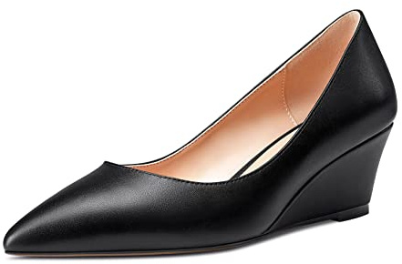 Aachcol Femmes Compensé Talon Mi Talon Heel Pointu Bout Escarpins Slip-on Chaussures Mariage Party 5 CM Noir PU 45 EU