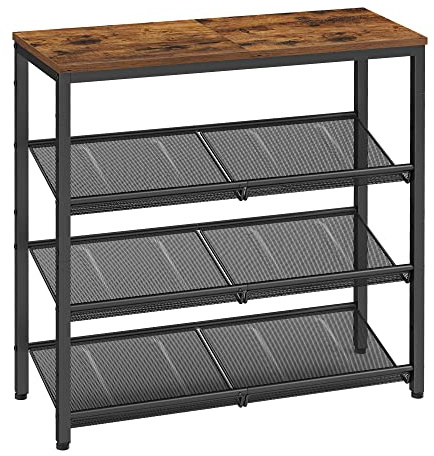 VASAGLE Shoe Rack for Entryway, 4-Tier Shoe Rack Organizer with Storage Shelves and Spacious Top, Freestanding, Adjustable, Industrial, Rustic Brown and Ink Black ULBS040B01