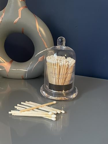 Mabel & Ivy Large white Tip Matches in A Glass Dome Cloche Bell Jar - Candle Care home Decor
