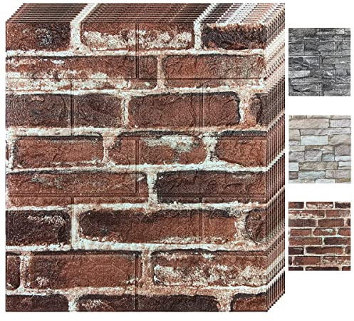 Bibykivn Carta da parati 3D in mattoni,10 pezzi di carta da parati autoadesiva Vintage,35 x 38cm,Stickers Design Moderno,impermeabile,per Cucina, Bagno, Soggiorno, Salone, Ufficio (Rosso)