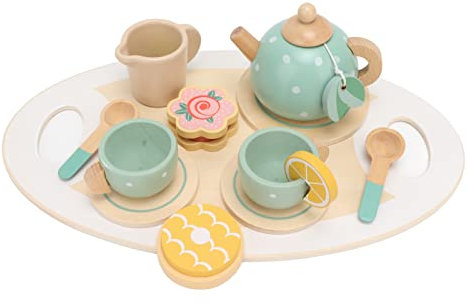 ciciglow Teeservice Kinder, Holzspielzeug Teeservice mit Tabletts, Teekannen, Teetassen, Löffeln, Zitronenscheiben-Cupcakes, Teebeuteln usw