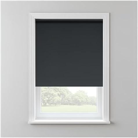 Thermal Blackout Roller Blinds for Window UV Protection Easy Fit Home Office Black out Blind for Bedroom, Trimmable Child Safe Dark Grey, 90cm Width x 165cm Drop
