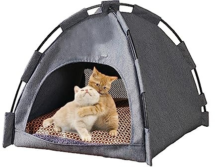 Faltbares Katzenzelt –Hundehütte, Hunde-Tipi-Zelt Mit Einer Kühlenden Bettmatte | Katzenzelte Für Draußen, Atmungsaktiv, Waschbar, Für Haustiere,Welpen, Faltbar, Für Drinnen Und Draußen, Hausbett-Zelt