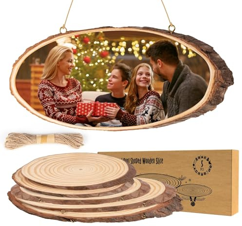 ilauke 25-35cm Natural Wood Slices 5Pcs, Oval Wooden Log Slices, Unfinished Wooden Discs, Large Oval Wood Circles for DIY Crafts Christmas Ornaments Pyrography Wedding Decoration