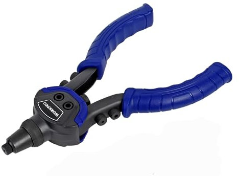 WORKPRO Manuelle Nietpistole, 25,4 cm, robuste Nietzange mit 5 austauschbaren Köpfen (5 Nasenstücke) und 100 Nieten, 5-in-1-Handnietzange für Metall, Kunststoff, Reparatur usw.