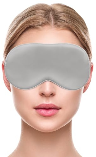 Liebesfreunde® Augenmaske aus 100% echter Seide - bequem & weich - Schlafmaske für Frauen und Männer - Augenbinde, grau