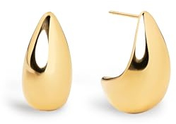 SINGULARU - Pendientes Gota. Ligeros de Acero Inoxidable con Baño en Oro de 18Kt. Cierre de Tuerca a Presión. Joyas para Mujer