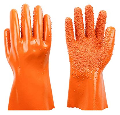 Gants de Épluche Pommes de Terre et Légumes - Latex Non-slip pour Fruits, Échelles de Poisson - Outils de Cuisine (Orange)
