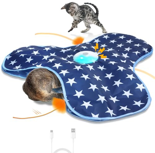 Sofolor Interactive Cat Toy Rechargeable, Cat Exercise Toys for Indoor Bored Adult Cats, Hide and Seek Toy with Motion Activated, Moving Feather, Chirping