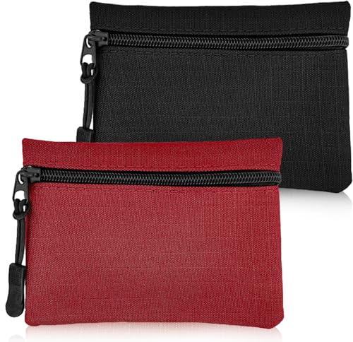 SUBTAVIK 2 Pcs Coin Purse, Zipper Coin Purse Women Oxford Cloth Small Coin Pouch Girl Boys Portable Mini Coin Pouch for Women Men (Black+Red)