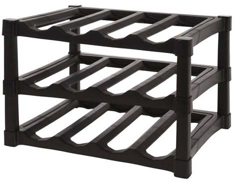 Well Home Weinregal mit 3 Schichten, stapelbar, aus Polypropylen, Schwarz, für 12 Flaschen - 39 x 30 x 25 cm