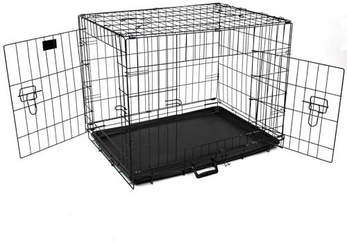 Actiaspet - Foldable Metal Dog Cage with Removable Tray (Black, 24 Inch)